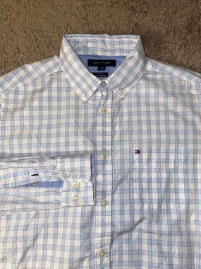 Tommy Hilfiger Dress Button Down Mens Size Medium Beach Blue Summer Shirt